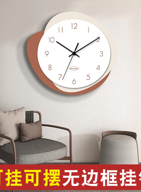 2024新款轻奢时钟晶瓷装饰挂钟A免打孔创意奶油风挂钟高级感挂墙