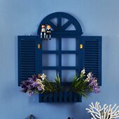 地中海田园风格 饰拍照道具全泡沫包装 带圆弧大假窗户壁挂 橱窗装