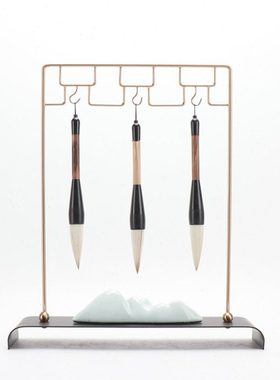 现代简约新中式禅意书房摆件 办公室样板房间毛笔架笔挂软装饰品