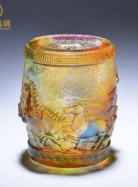 高档覆古中国风琉璃笔筒r办公室老板桌马摆件送领导送别升职礼物