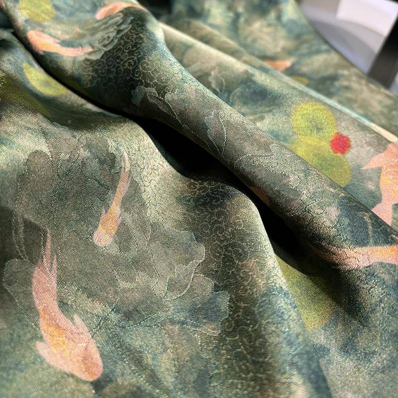 锦绿鱼国风旗袍汉服VKV面料香云纱布薯料人丝过春莨高端鲤服装布