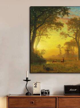 代美画式鸣风景金色鹿客厅书房卧现室餐厅玄关挂画沙发背FM678212