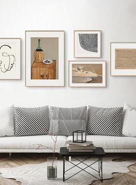 静听音谧客北欧抽象厅沙背景墙发组合画原木静物QB202209风景风艺
