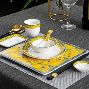 酒店台用O品陶瓷摆餐具套装 饭盘碗LOG 店高档会所餐厅中06129907式