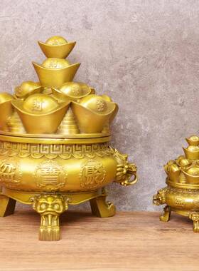 宏达全黄带盖聚聚宝盆存钱客厅办公室铜玄关宝罐盆聚宝盆存礼品摆