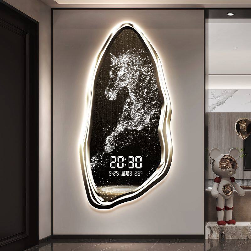 轻奢骏马到成功玄关万年历新款智能客厅电子数显时钟装饰画