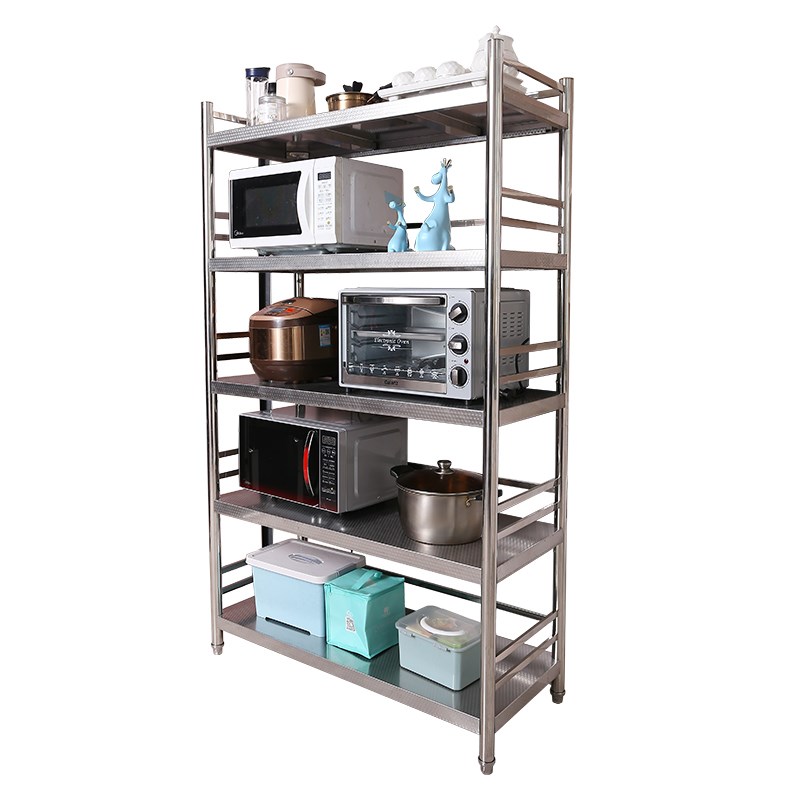 全304不锈钢厨房置物架带围栏微波炉落地架收纳储物X烤箱架可定制