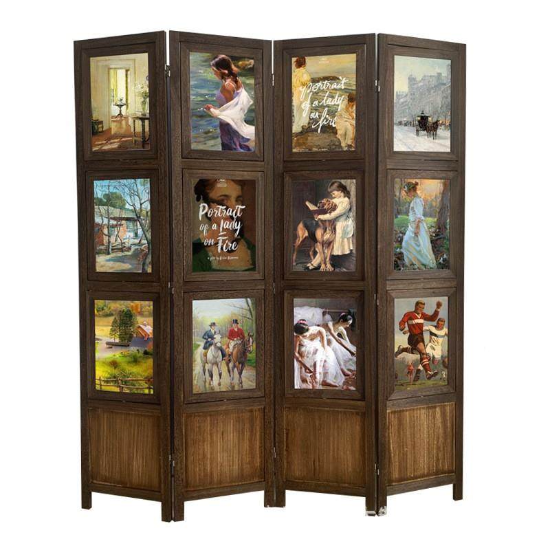 中式6-25复古实相框屏风木质背景折叠摄墙影橱窗隔木断装时尚玄关
