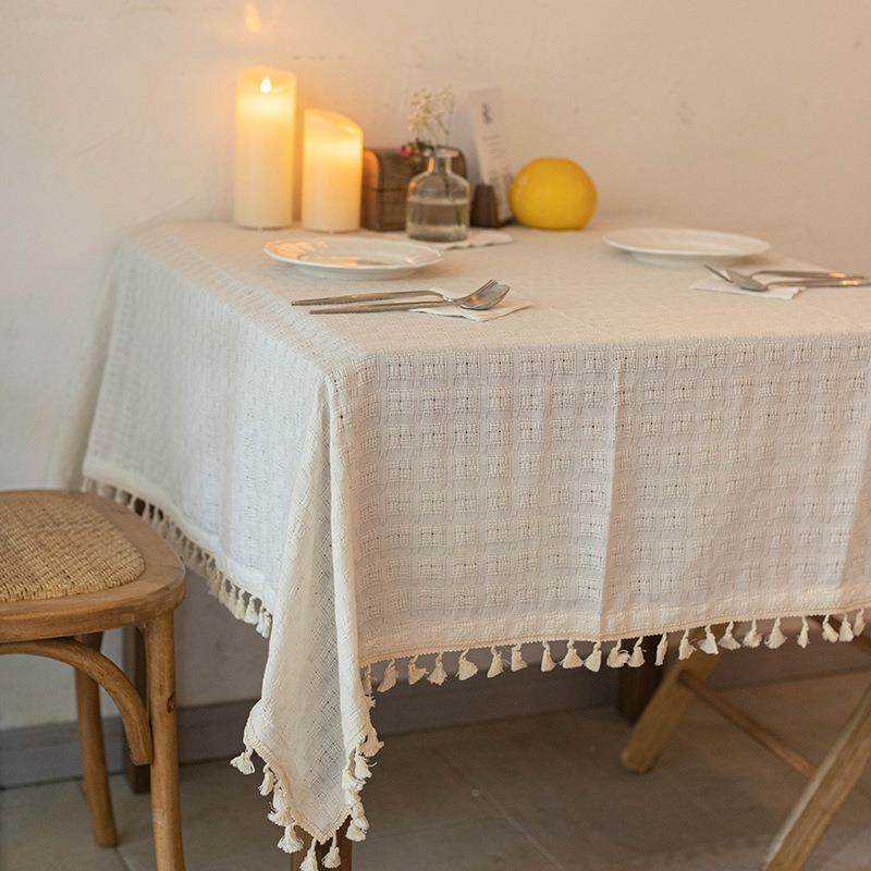 法式油方格子长方形桌日式系i布ns风茶餐桌布几织女纱棉麻台奶布
