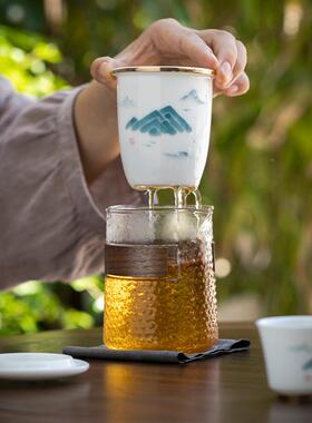 手绘白瓷行茶具瓷套装一杯43405壶两杯快客杯陶茶壶茶功夫茶户外