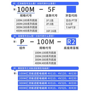 电磁阀底座4V210 2F3F4F5F6F7F8F 08汇流板阀板100M200M300M400M