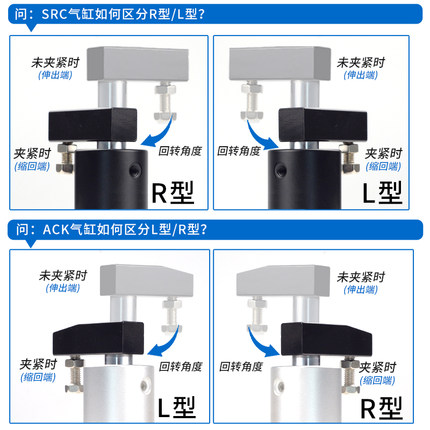 气动小型旋转气缸下压转角夹紧90/180度ACK SRC25/32/40/50/63L/R