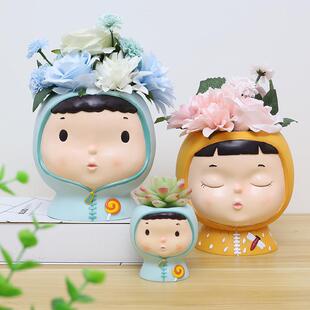 日式卡通人偶园艺花盆创意PVC搪胶多肉花盆微景观阳台装饰品摆件