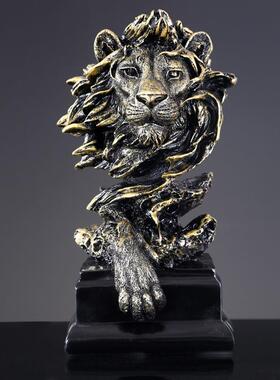 树脂狮子头雕像家居装饰品办公室送礼摆设动物狮子头树脂工艺摆件