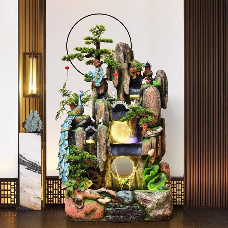 大型假山流水招财高山水景养鱼池喷泉室内客厅加湿器装饰落地摆件