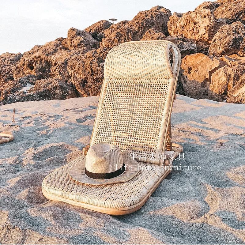 9Uins沙滩椅藤编折叠椅便携地板椅海边泳池靠背藤椅户外休闲躺椅