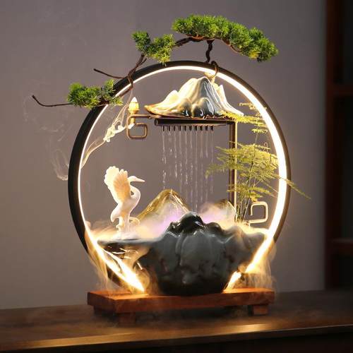 中式陶瓷循环流水招财摆件假山喷泉客厅办公桌面乔迁新居开业送礼