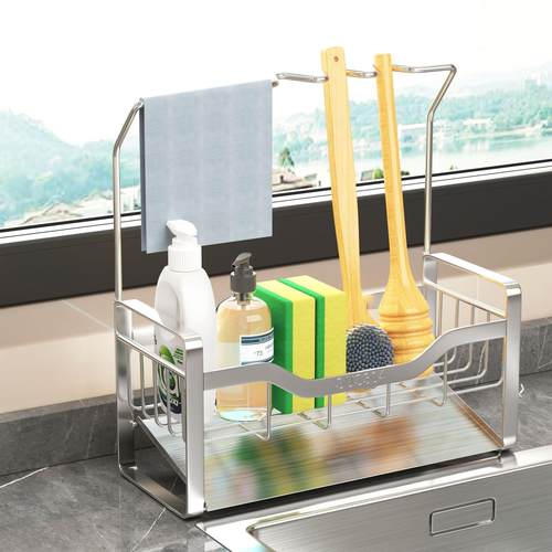 水槽海绵沥水架小型304不锈钢厨房洗碗抹布收纳沥水篮置物架免孔