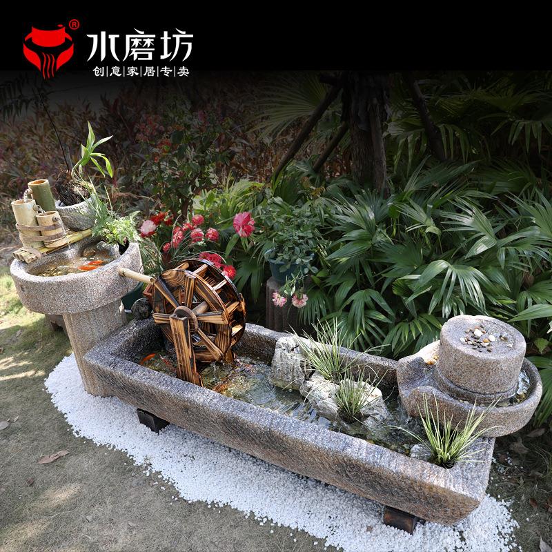 水磨坊中式马槽风车循环流水养鱼池庭院花园民宿鱼缸造景装饰摆件