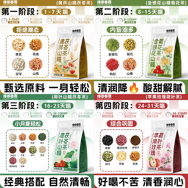 绿谷春雨陈皮荷叶玫瑰茯苓茶体态管理黄芪山楂菊花金银花茶养生茶