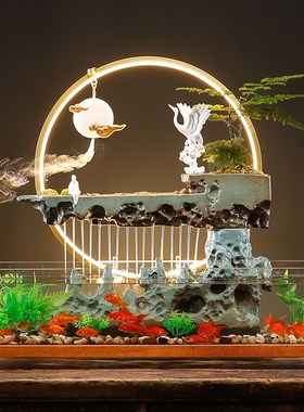 招财循环流水玻璃鱼缸家居客厅电视柜装饰L办公室创意摆件开业礼