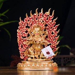 尼泊尔 7寸铜全鎏金雕花 二臂玛哈嘎啦铜像像 铜像