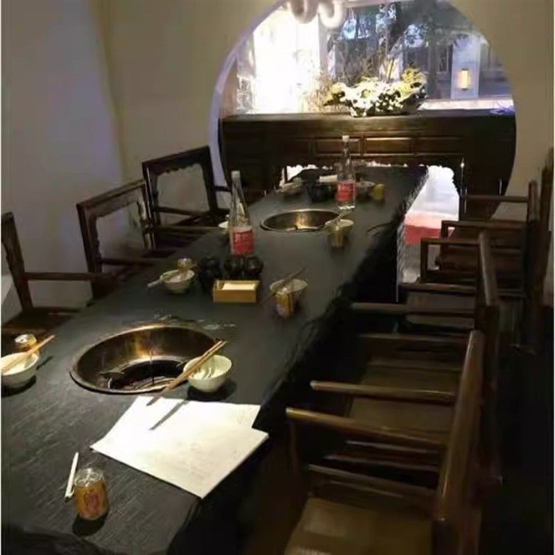 青石板复古石桌茶几吧q台自然面毛边黑色火锅桌面仿古哑光锈色