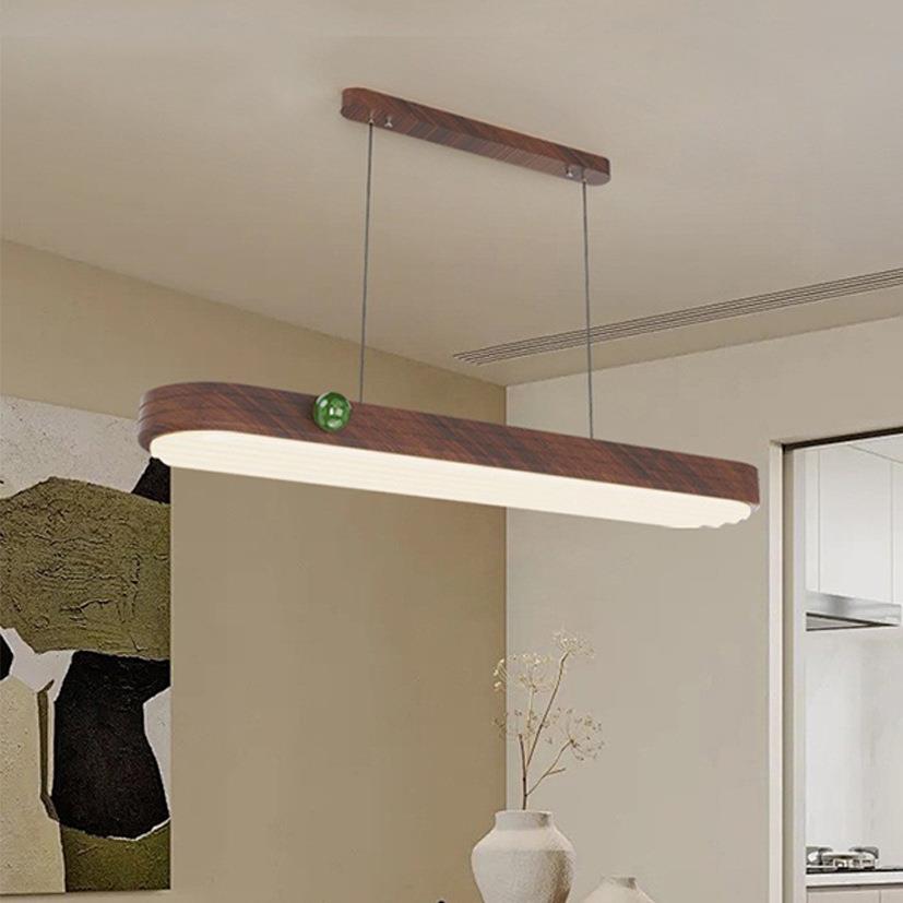 中古风一字长条餐厅吊灯胡桃木纹复古侘寂风餐桌灯极简奶豆茶室灯