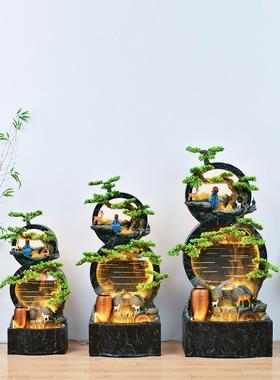 新中式假山流水幕墙屏风隔断喷泉玄关办公室别墅客厅装饰大型摆件