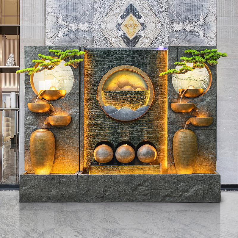 水幕墙流水景观户外别墅花园庭院鱼池背景墙假山屏风喷泉公司摆件