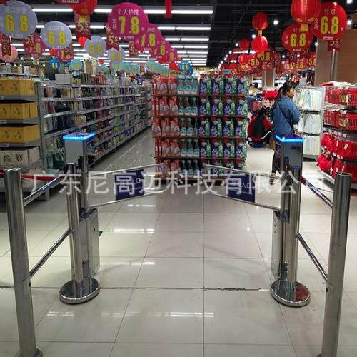 超市入口感应自动单向门不锈钢柱式摆扎红外检测开门十字单相挡栅