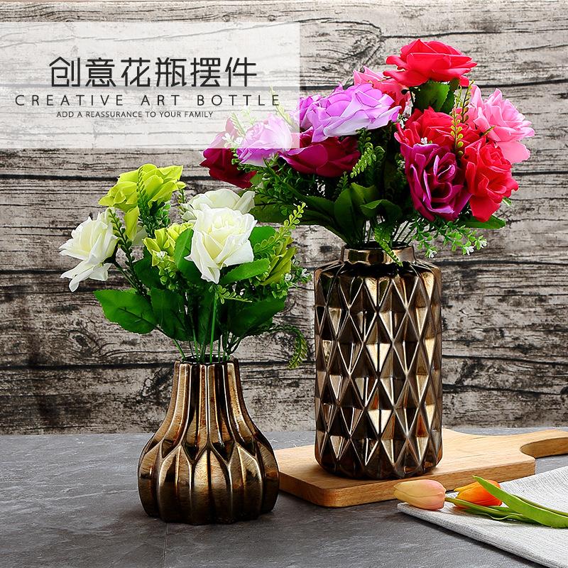 创意北欧复古陶瓷花瓶摆件 简约现代家居客厅样板间仿古花瓶