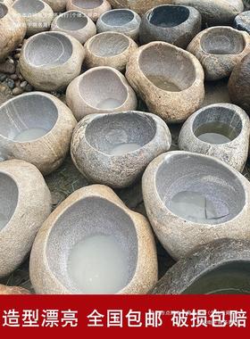 户外鱼缸石槽天然鹅卵石水景钵流水钵石盆花盆日式流水石庭院
