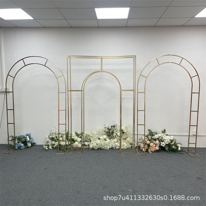 婚庆新款铁艺拱门电镀组合屏风背景架婚礼舞台道具装饰几何花架