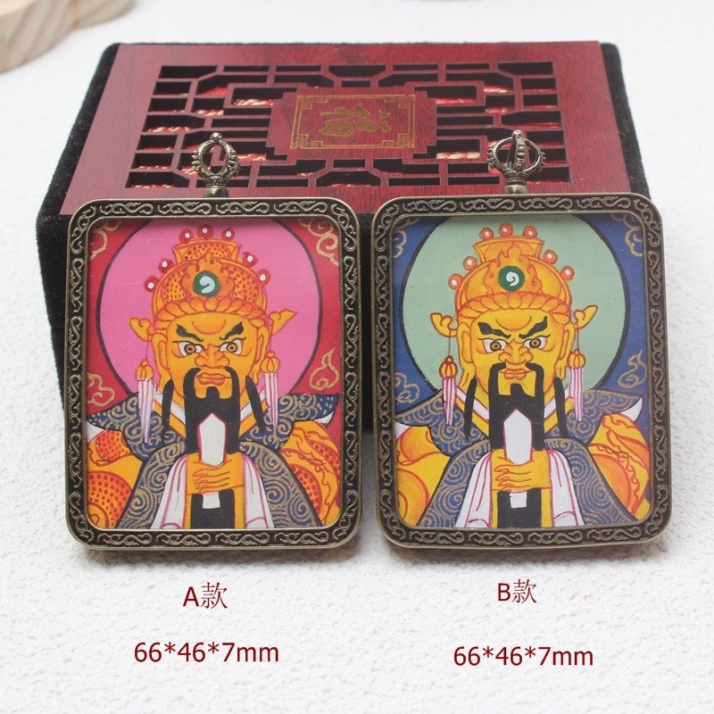 西藏热贡唐卡手工描绘五台山五爷吊坠I挂件手工描述唐卡五爷吊坠