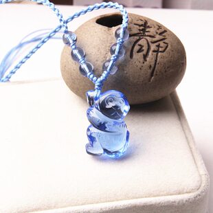 精雕蓝水晶猴子吊坠项坠 生肖蓝色水晶猴挂坠 男女款可爱小猴吊坠
