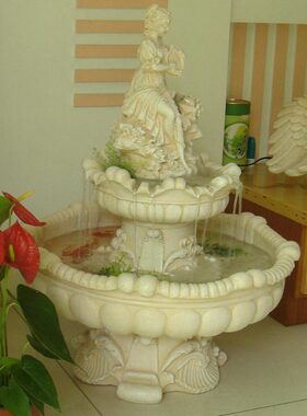 欧式人物雕塑摆设庭院玻璃钢落地流水鱼池喷泉装饰祝福摆件工艺品