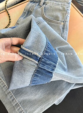 裤型yi绝~!浅蓝色显瘦大阔腿牛仔裤女2025新春夏宽松慵懒九分裤