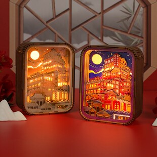 景区文创纪念礼品创意居家装 饰摆件3D立体小夜灯重庆洪崖洞木雕灯