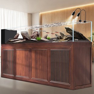 2024新款 客厅家用溪流缸超白玻璃底滤侧溢流原生造景兰寿大型鱼缸