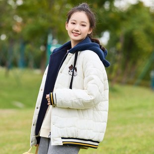 少女冬季短款羽绒棉服24年新款学院风大童高初中学生棉衣冬装外套