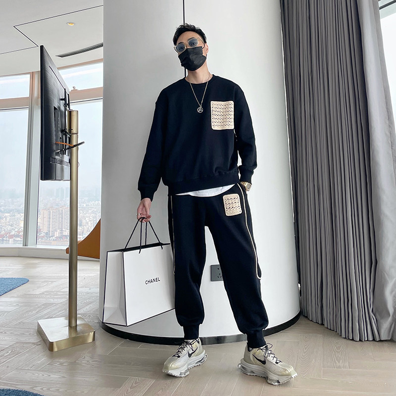 大风车2021秋季潮牌卫衣套装男设计感宽松运动针织刺绣卫衣情侣,男装,休闲运动套装,淘宝优惠券,粉丝福利购,淘宝优惠卷