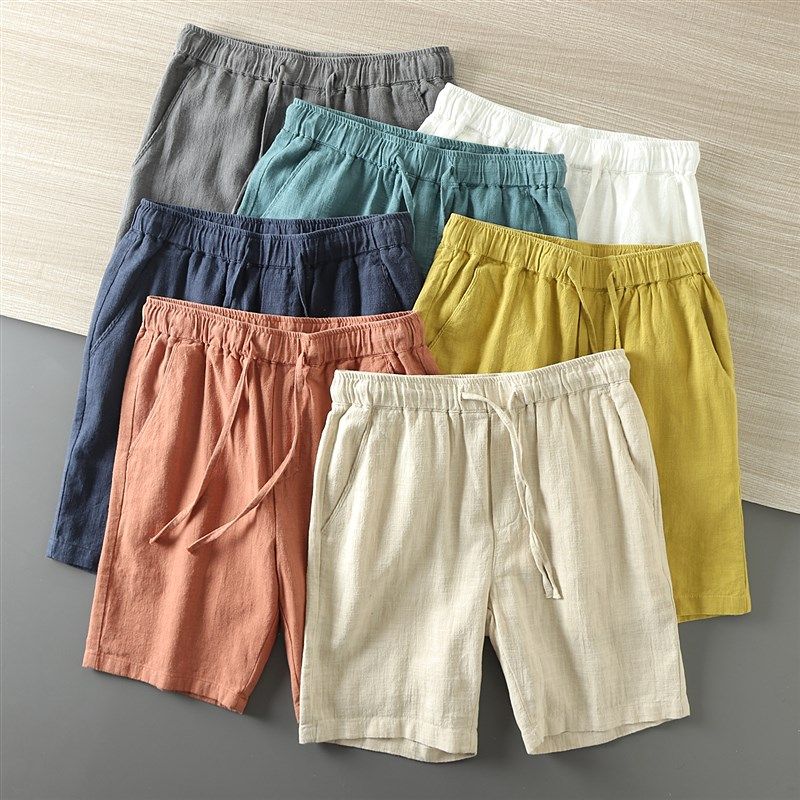 70苎麻!夏季男士宽松亲肤透气松紧腰纯色休闲直筒百搭短裤五分裤,男装,短裤,淘宝优惠券,粉丝福利购,淘宝优惠卷