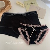 纯欲粉黑配色酷巨舒服情侣内裤 一男一女友L情人节礼物夫妻内衣套