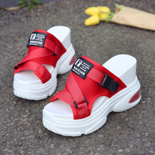 外穿时尚 女2020新款 百搭厚底凉拖 半拖鞋 夏懒人增高坡跟透气高跟鞋