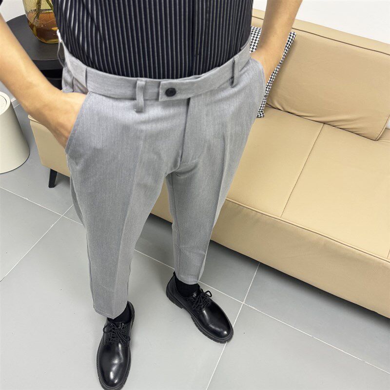 新款隐形松紧腰西裤男九分裤修身小脚直筒休闲长裤商务正装弹力裤,男装,西裤,淘宝优惠券,粉丝福利购,淘宝优惠卷