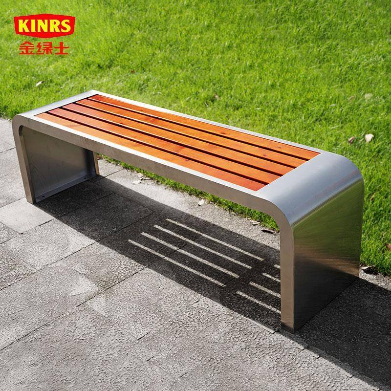 户外不锈钢公园椅室外防腐木塑木休闲铁座椅长椅庭院双人长条凳子