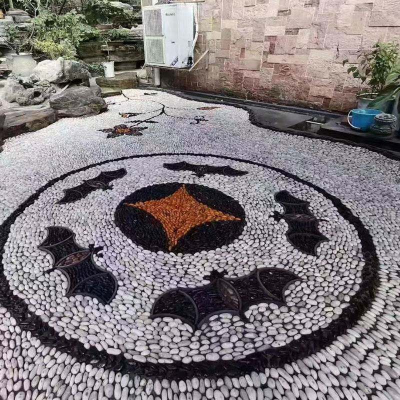 鹅卵石铺地黑白大小雨花石鹅软石庭院装饰造景彩色鹅卵石石头