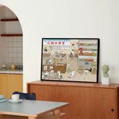 日韩卡通猫咪浮世绘装 饰画可爱小动物逛街生活趣闻版 画客厅卧室画