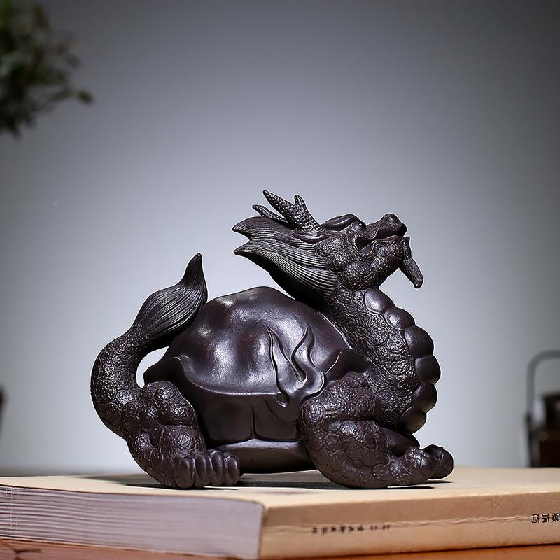 GJM品砂壶影精宜兴全手宠工紫砂茶觅财龙龟雕塑家居茶桌清摆件